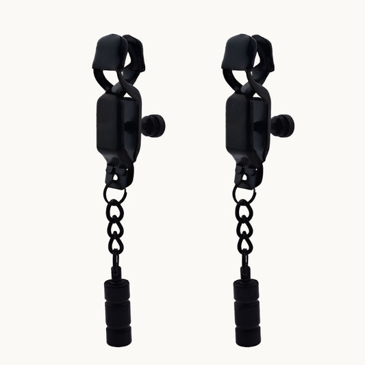 Black Hard Adjustable Nipple Clamps w/ Hanging Bar Weight