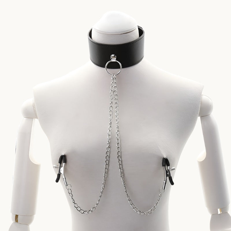 Adjustable Pinch Nipple Clamps w/ Leather Collar and Lock