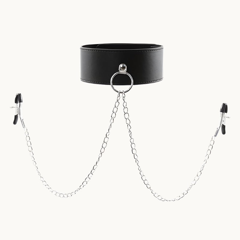 Adjustable Pinch Nipple Clamps w/ Leather Collar and Lock