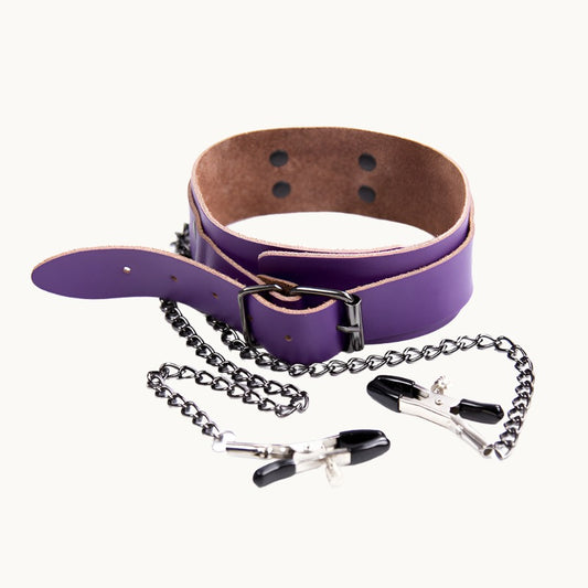 Adjustable Pinch Nipple Clamps w/ Leather Choker
