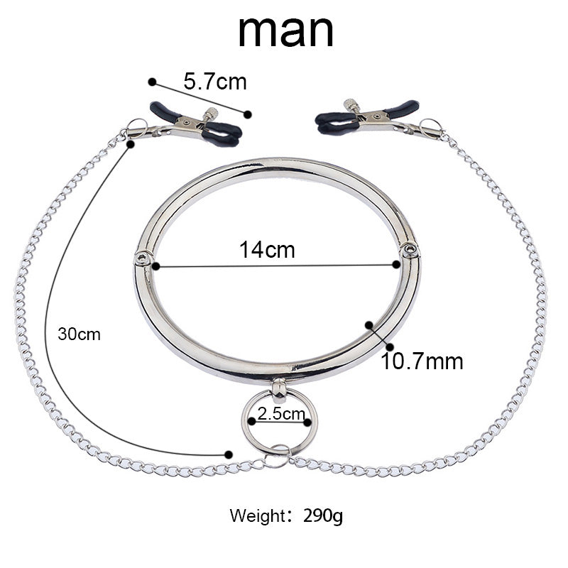 Adjustable Pinch Nipple Clamps w/ Metal BDSM Collar