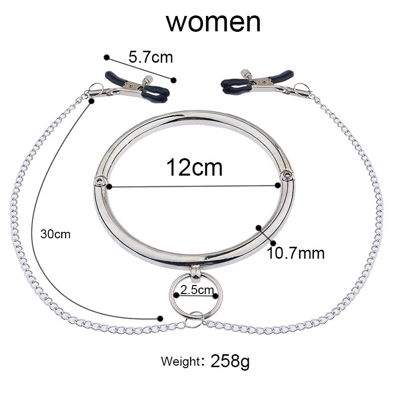 Adjustable Pinch Nipple Clamps w/ Metal BDSM Collar
