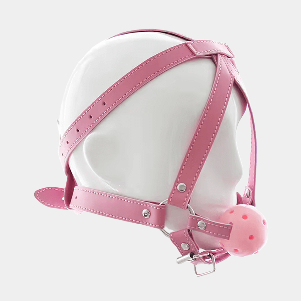 Pink Gimp Ball Gag Harness at Tickle & Twist