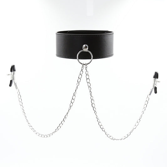Adjustable Pinch Nipple Clamps w/ Leather Collar and Lock