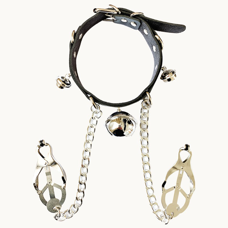 Clover Nipple Clamps w/ Leather Collar and Bells